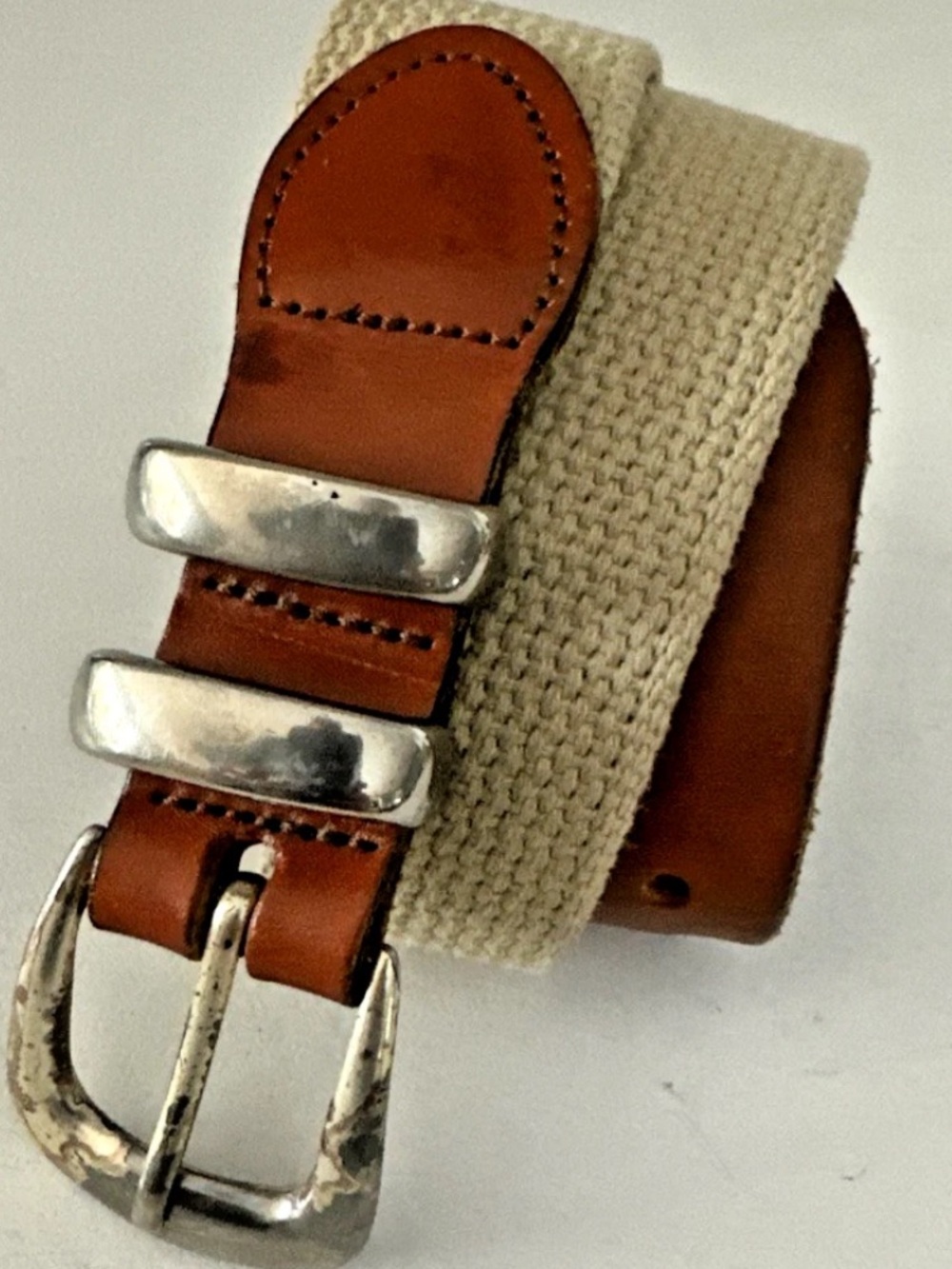Leather Man Canvas Belt Solid Brass Buckle Size 28